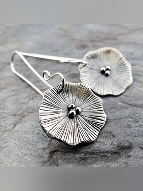 Sterling Silver Floral Drop Earrings - Silver Poppy Design